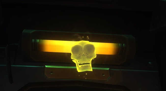 The gold skulls like to hide in front of these yellow lights above the doors. Tricky.